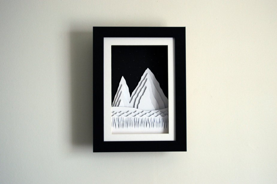 Mountain illustration - paper cut, 3D - Home decor - Papercut - mountain Illustration - framed - abstract - wall art by littlemountainsshop