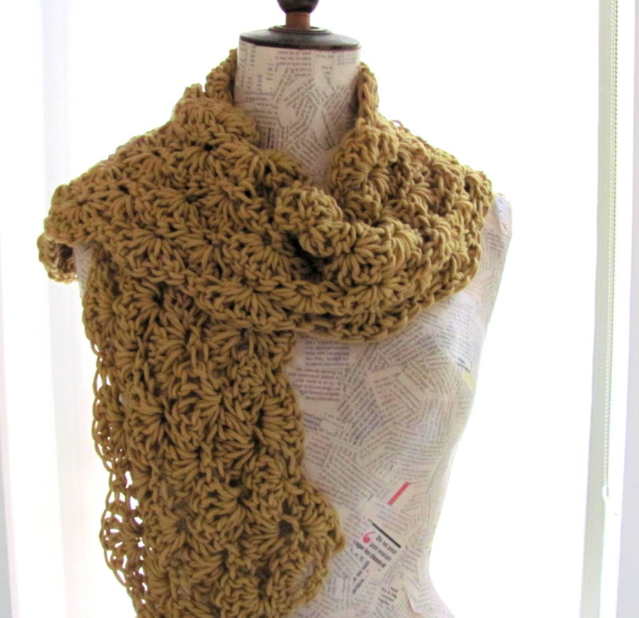 Handknitted scarf for women mustard yellow -- flowers--Soft and cozy- 100percent Cotton--christmas gift--Valentine's Day by AnnaLela