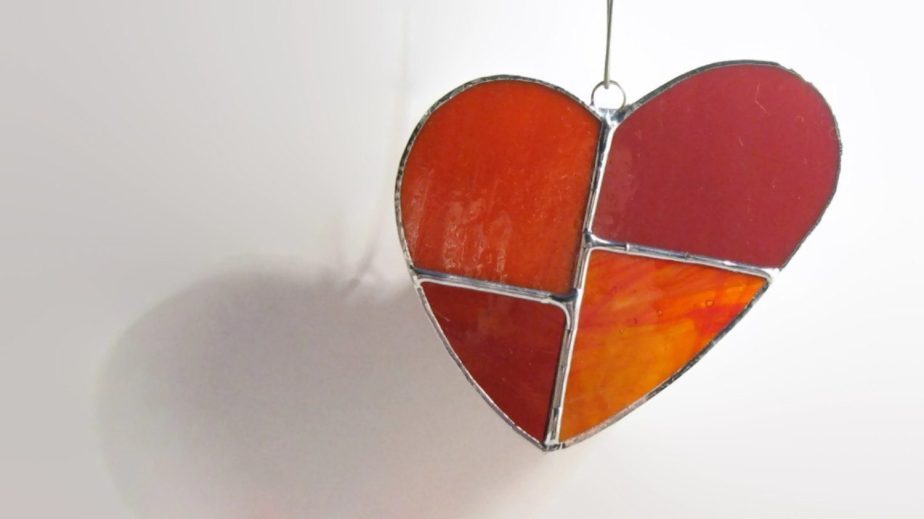 Red Glass Love Heart Stained Glass Sun Catcher, Cute Heart Ornament, Valentines Day Decor, Gifts, Geometric, Window Ornament by glassDaisys 